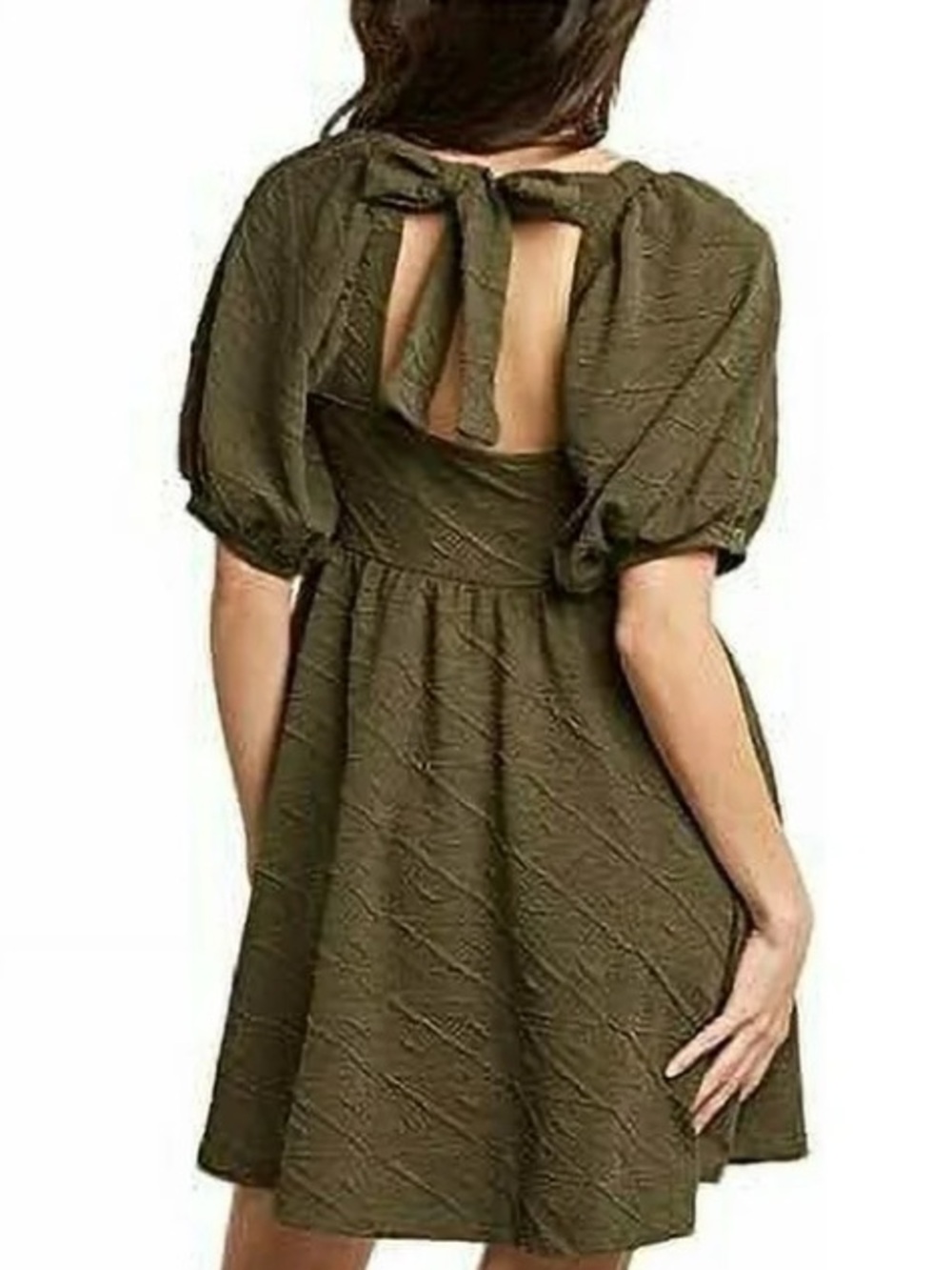 FREE PEOPLE Square Neck Olive Green Puff Sleeve Mini Dress - Picture 2 of 4